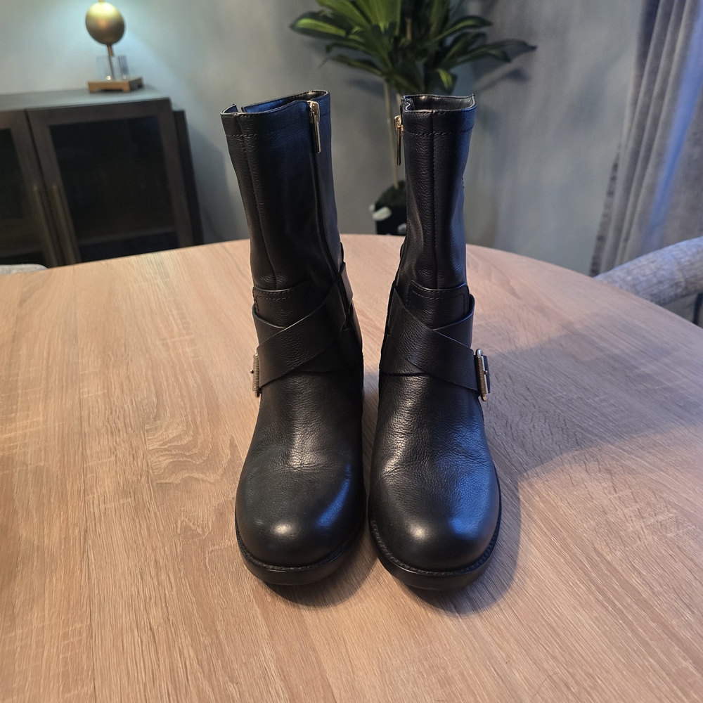 Michael Kors Black And Gold Leather Mid High Booties Size 7-EXCELLENT! - Picture 5 of 16